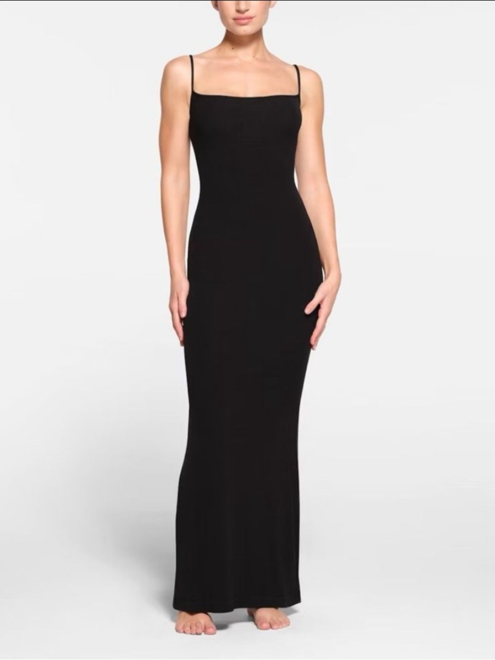 SKIMS Black Ribbed Slip Maxi Dress
